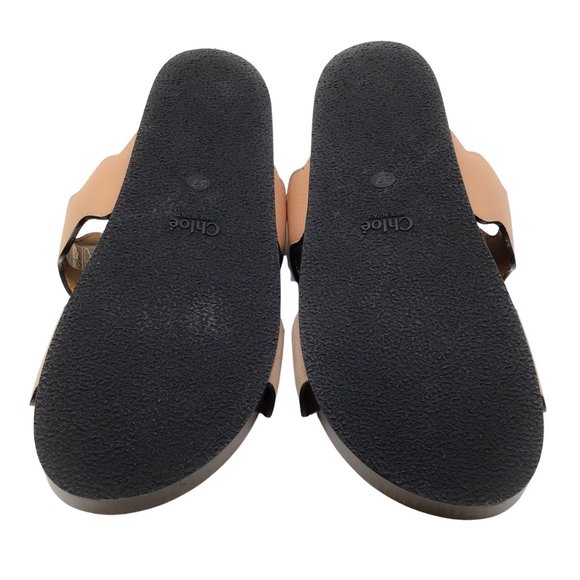 CHLOE CARRAIA TAN SUEDE AND LEATHER FLAT SLIDE SANDALS - Picture 7 of 7